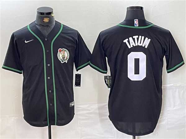 Mens Boston Celtics #0 Jayson Tatum Black With Patch Stitched Baseball Jersey